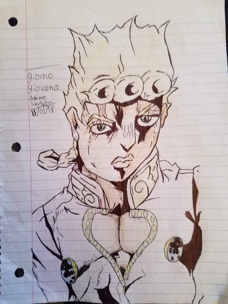 Made a drawing of giorno giovanna in the part 5 anime style below the