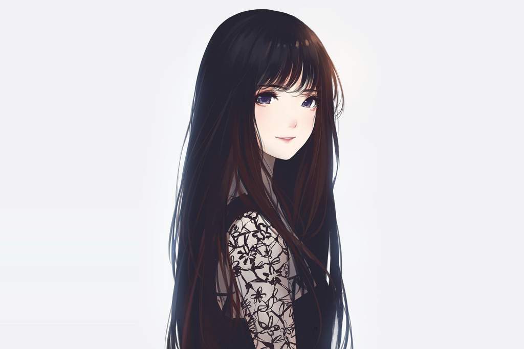 Pretty anime girl with black hair