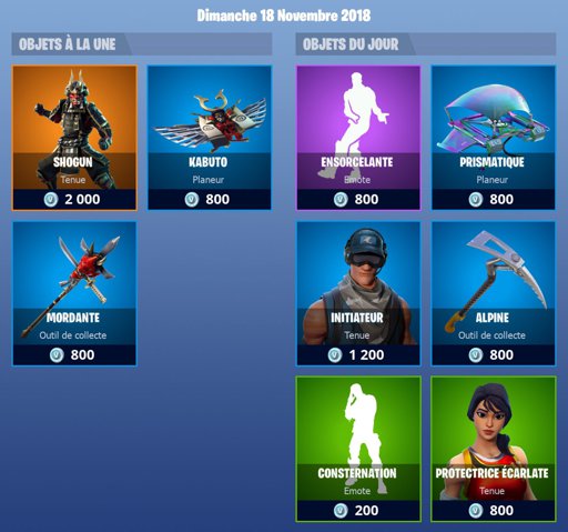 boutique du 18 novembre - boutique fortnite 19 novembre