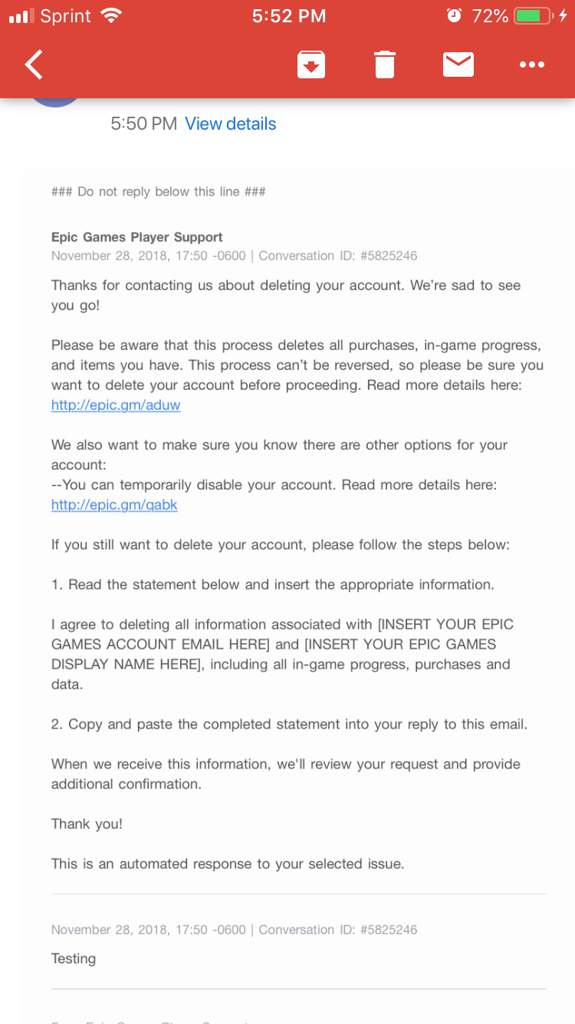 got an email about deleting my epic account - fortnite support email
