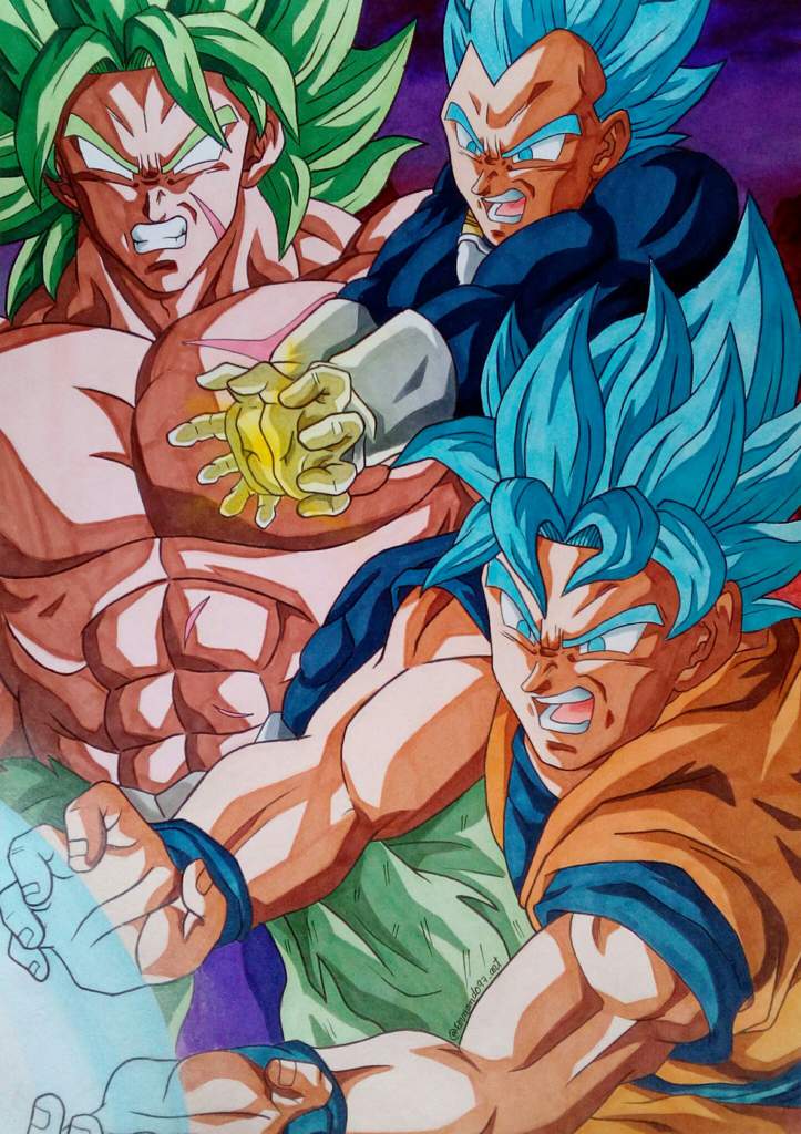 Goku y vegeta ssjblue vs broly - Dibujo ???? | DRAGON BALL ESPAÑOL Amino