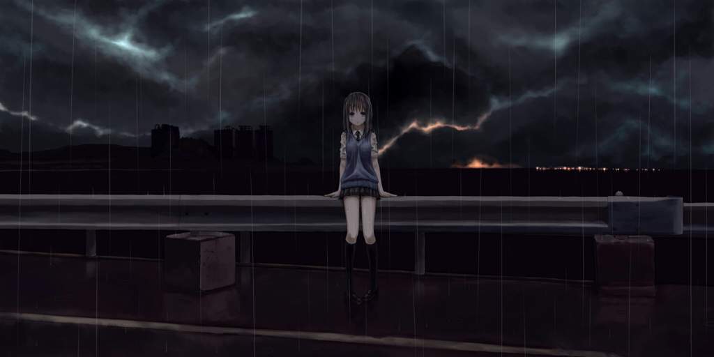 Anime girl in the rain