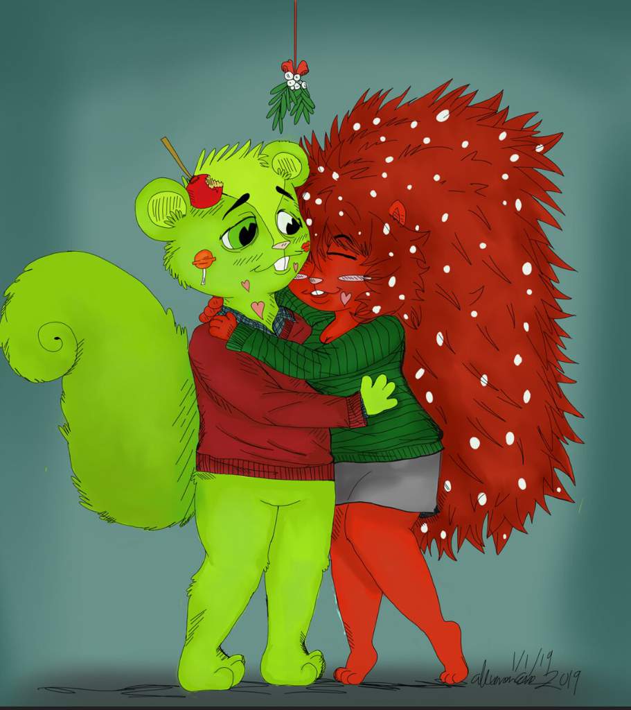 Love under the mistletoe( Nutty x Flaky commission) .