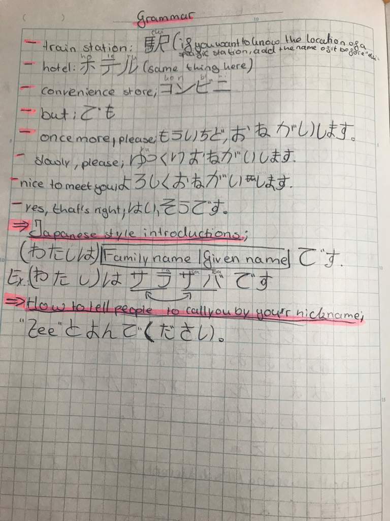 Notes from today Japanese School Amino