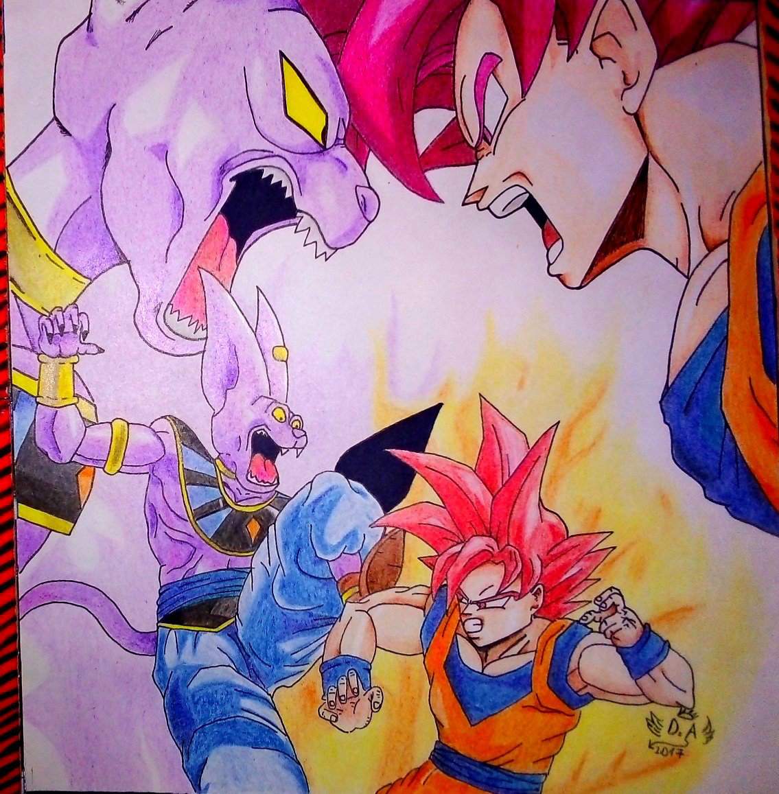 Goku ssj dios rojo vs bills | Arte Anime Amino Amino