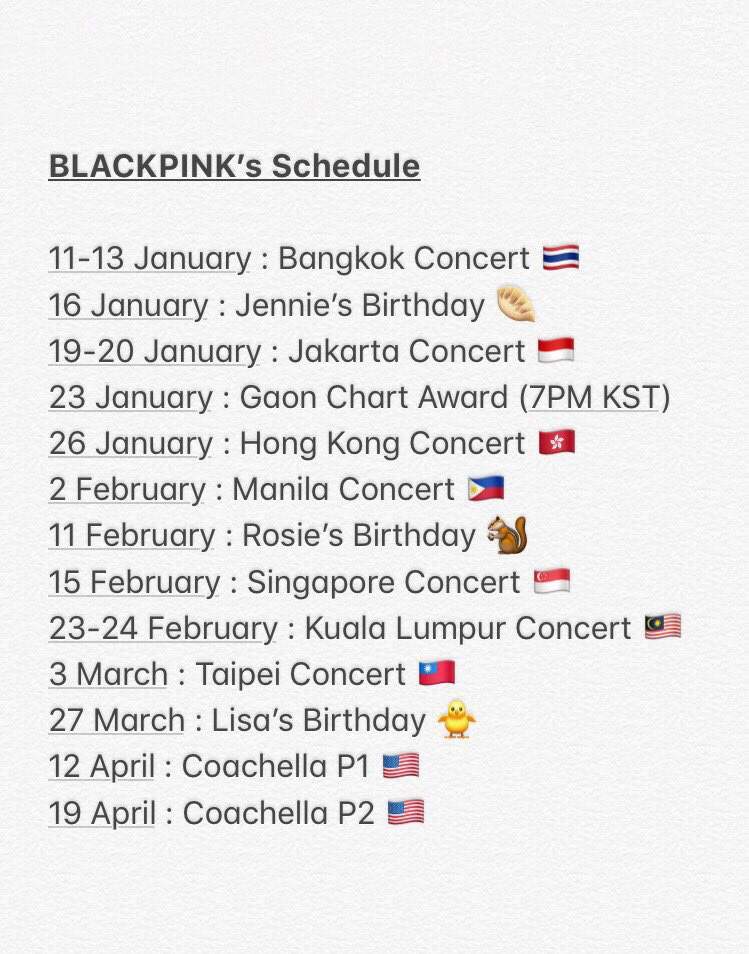 BLACKPINK schedule 2019 | Kim Jennie Amino