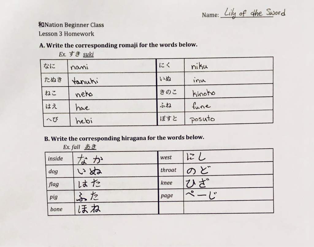 word homework in japanese