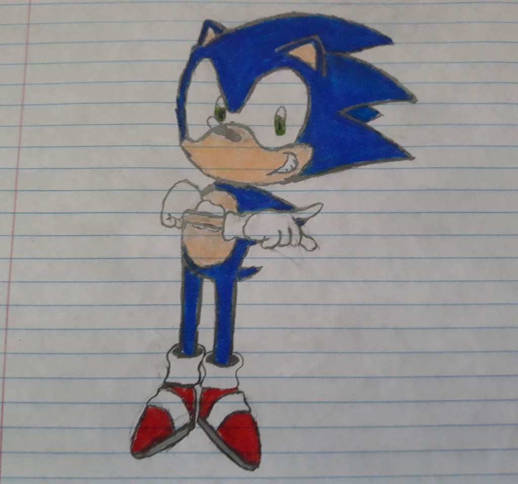 A drawing of toei adventure sonic in a sa1 pose | Sonic the Hedgehog! Amino