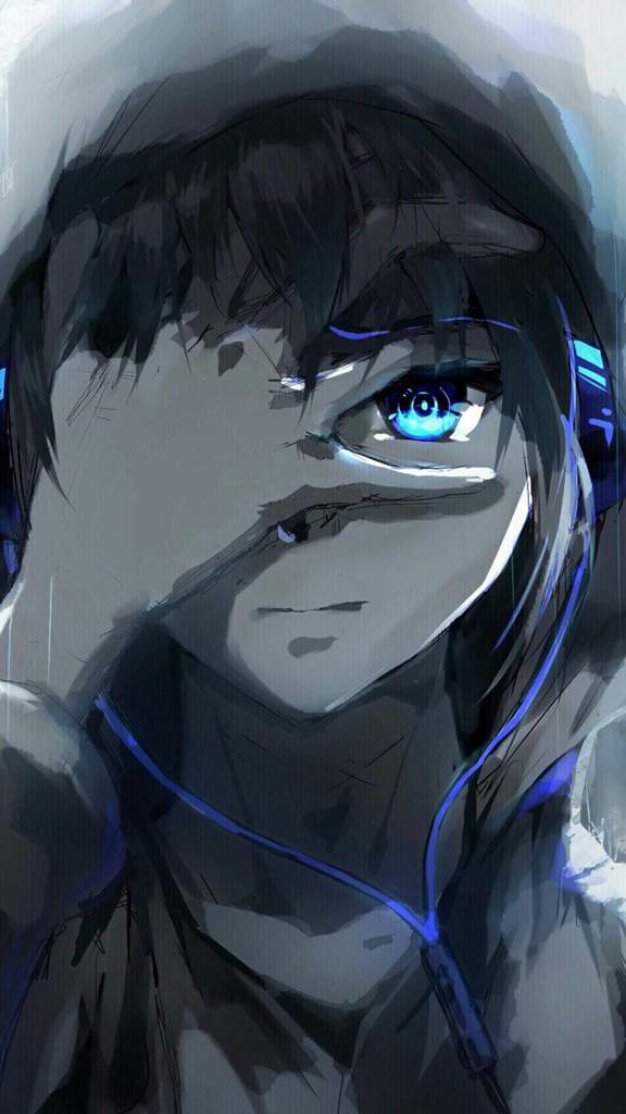 Anime cool boy with headphones
