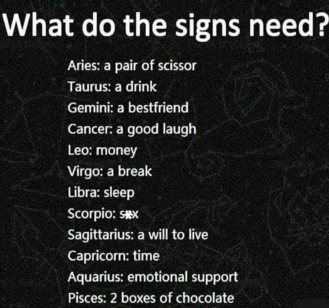 What do the signs need? | Zodiac Amino