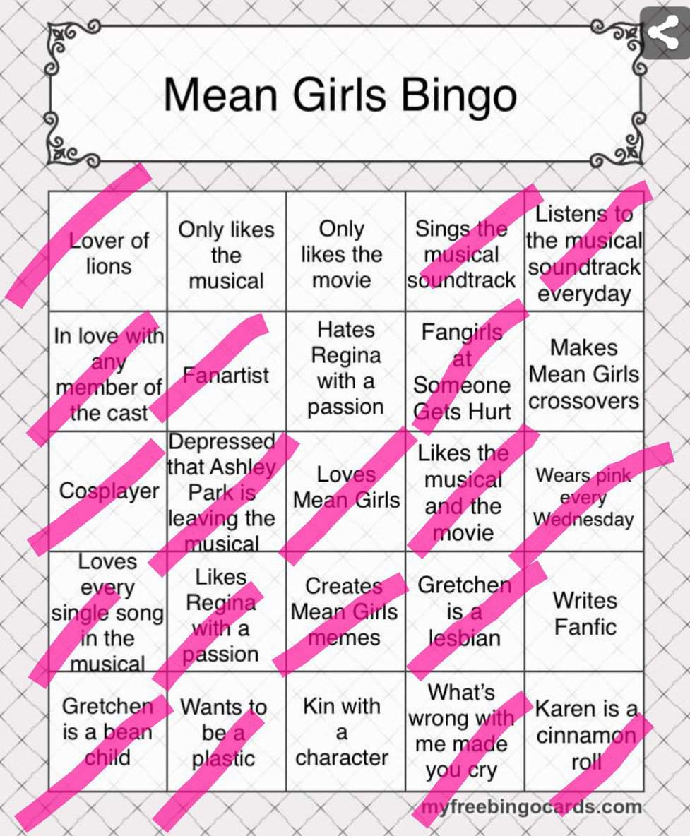 Mean Girls Bingo | Mean Girls: The Musical Amino Amino