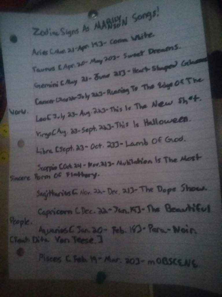 In Honor Of Mr Antichrist Superstar I Made Made A List Of Zodiac Signs As Marilyn Manson Songs Do You Beautiful People Agree With My List Marilyn Manson Amino