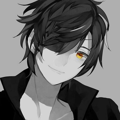 Anime boy black hair orange eyes