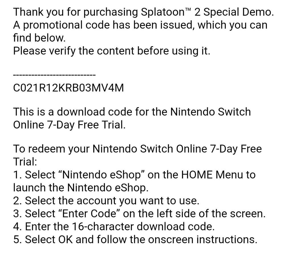 free code for nintendo switch online