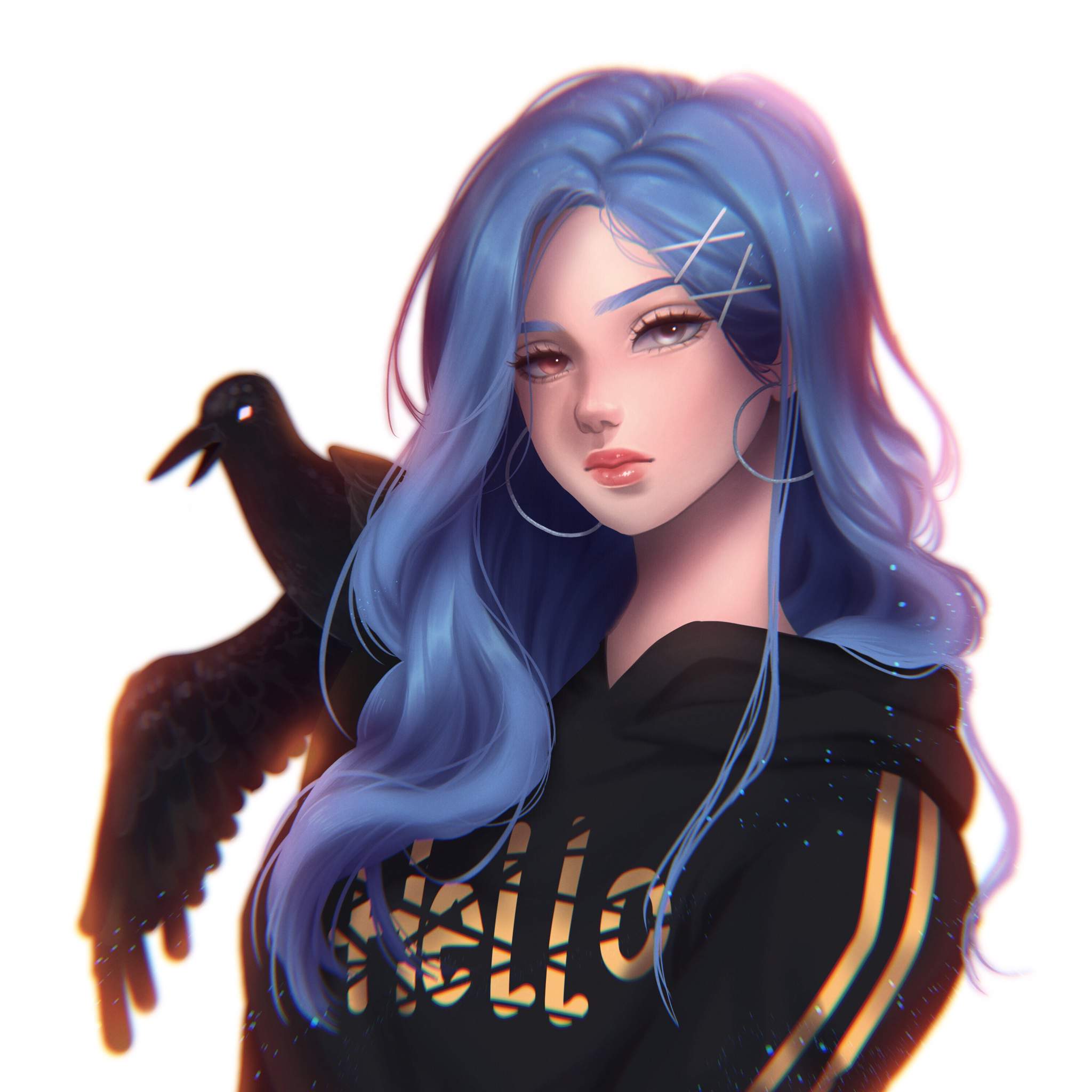Девушка с синими волосами арт реалистичный