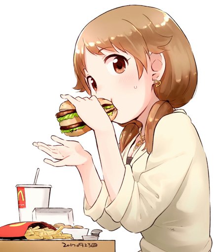 Anime girl eating chicken
