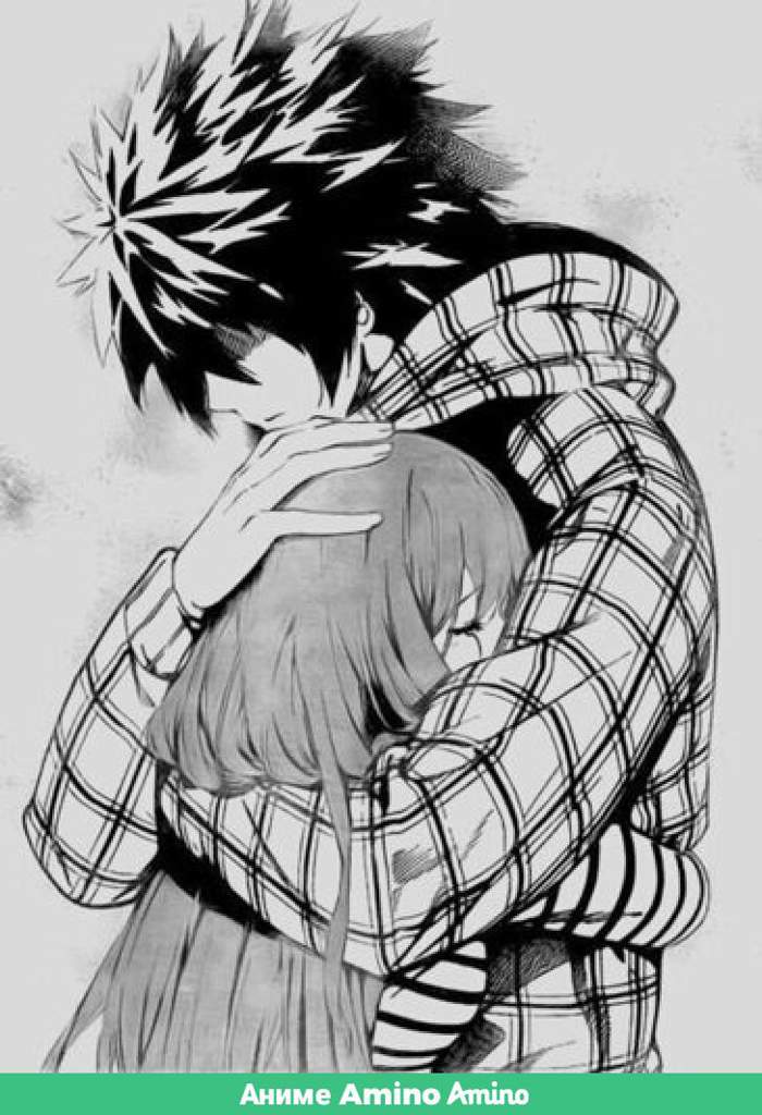 Anime girl hugging boy