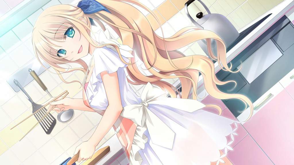 Anime girl with blonde hair and green eyes