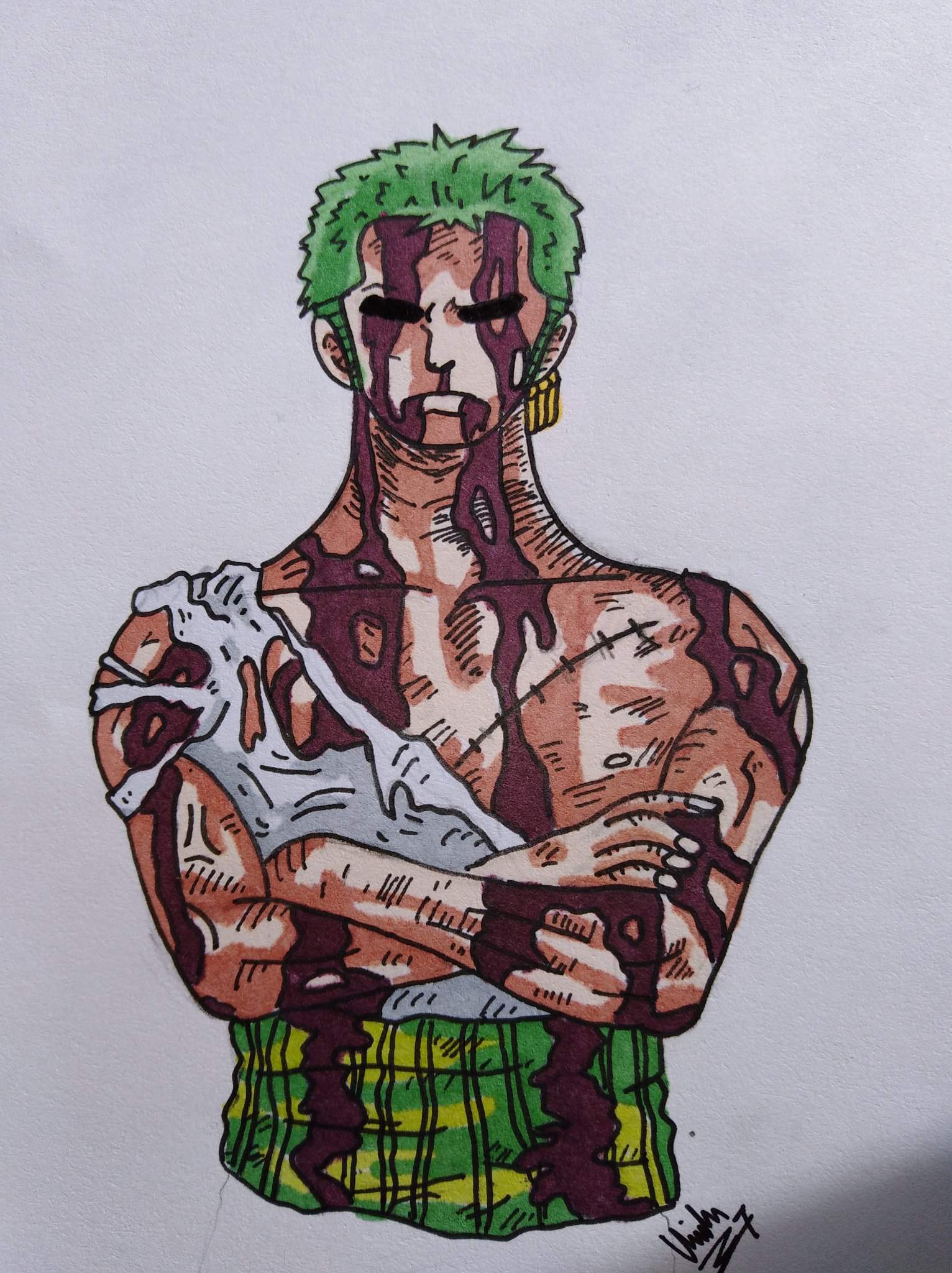 I tried to draw Zoro's sacrifice | One Piece Amino