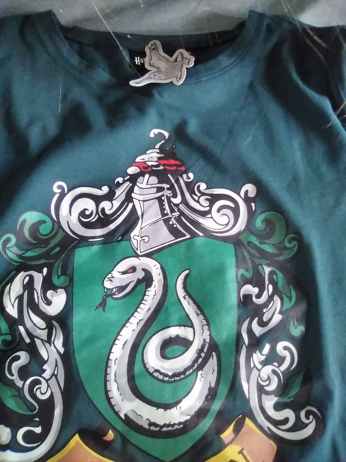 I finally got something from Harry Potter and its a slitherin shirt 💚💚💚 ...