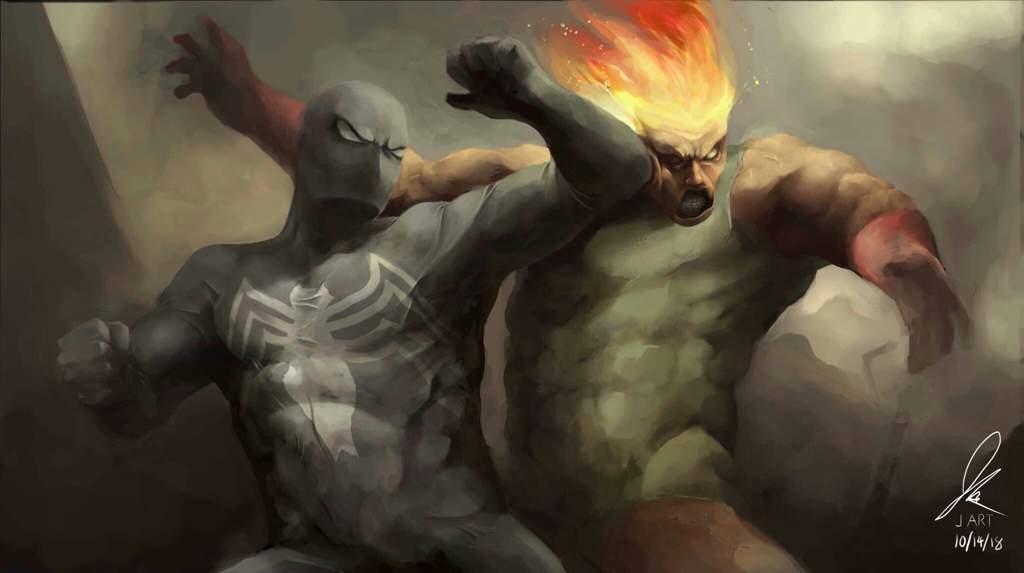 Commission illustration: Black Spider-man vs Firelord | Marvel Amino