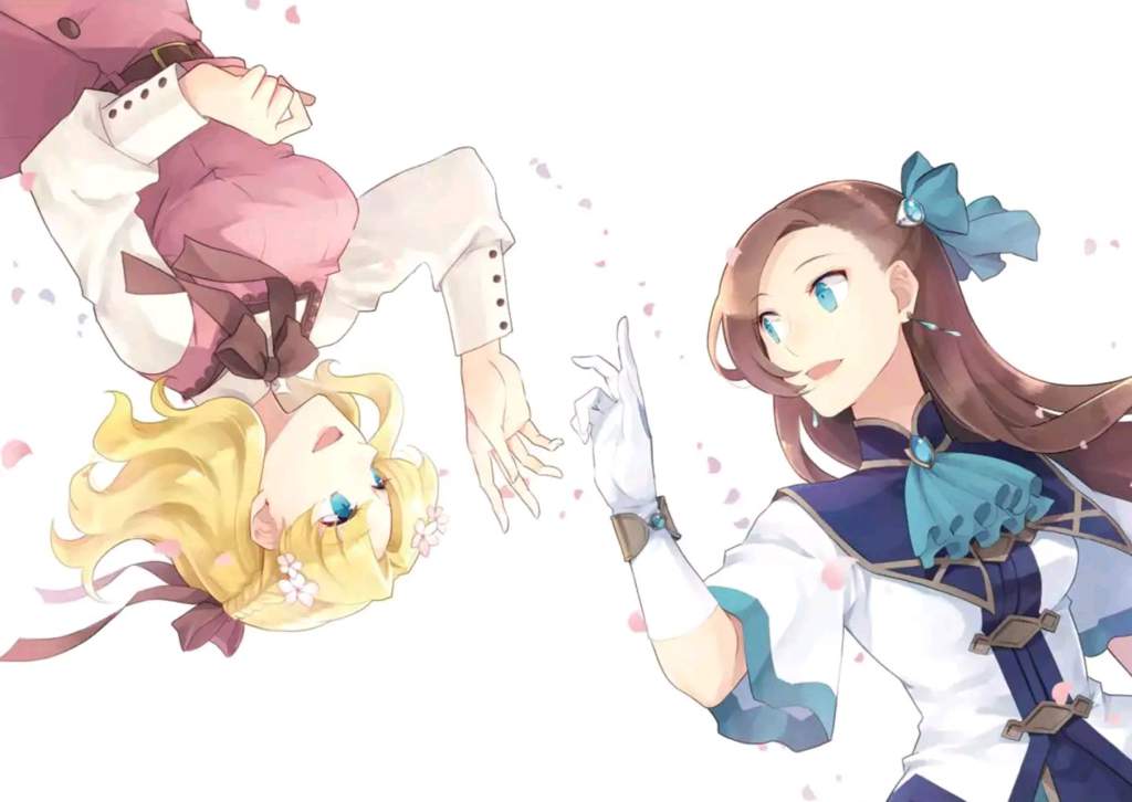 (picture of two of the main characters, the girl who is the protagonist of the otome game, and the protagonist of this manga, but the villain in the otome game)