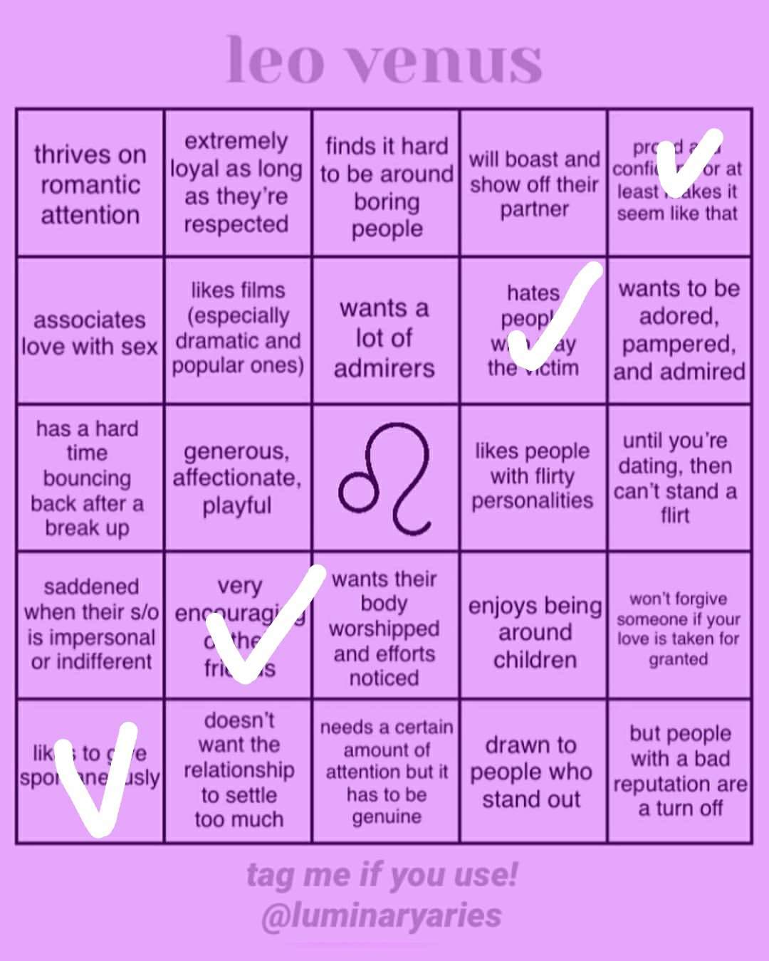 Leo Venus Bingo | Zodiac Amino