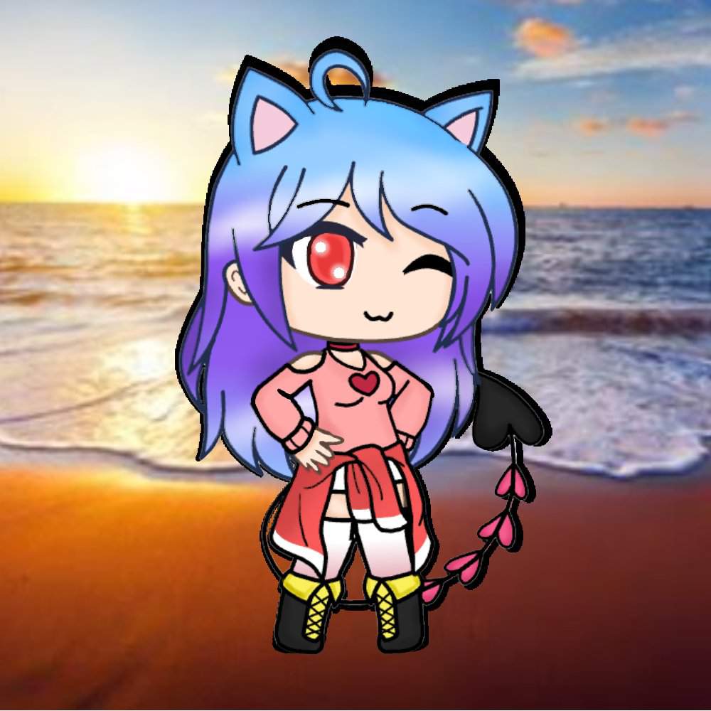 Angeline at the beach with her friends | ༻Gacha Editing Highschool༺ Amino