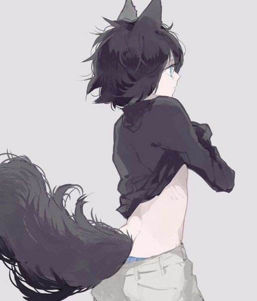 Anime werewolf boy with black hair