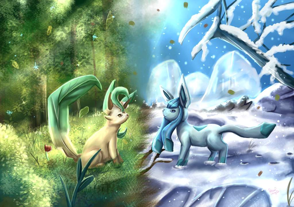 Fanart: Glaceon and Leafeon.