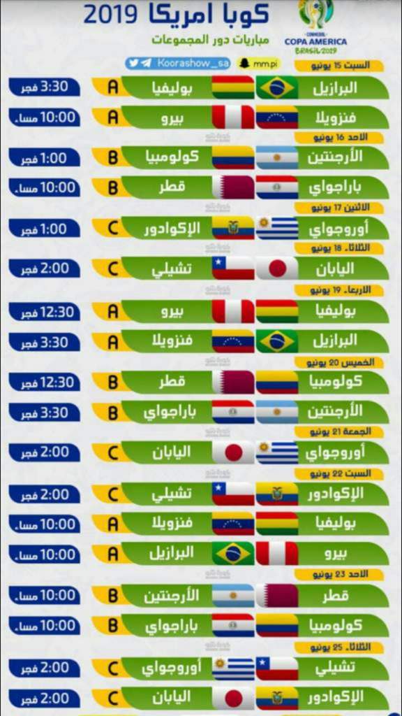 Ø¬Ø¯ÙˆÙ„ Ù…Ø¨Ø§Ø±ÙŠØ§Øª ÙƒÙˆØ¨Ø§ Ø§Ù…Ø±ÙŠÙƒØ§ 2019 Ø£Ù…ÙŠÙ†Ùˆ ÙÙŠÙØ§ Amino