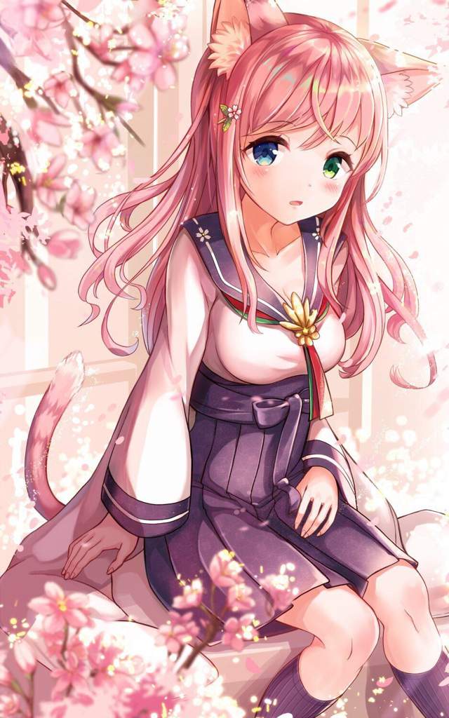 Anime girl with pink hair and cat ears