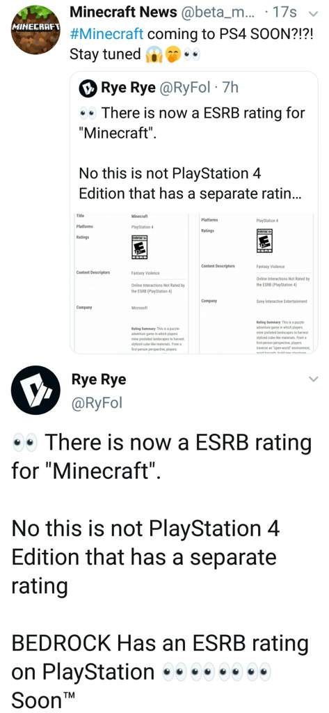 minecraft ps4 rating