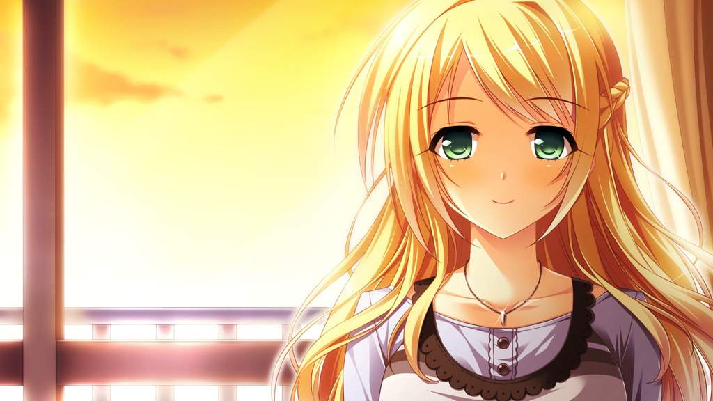 Anime girl with blonde hair and green eyes
