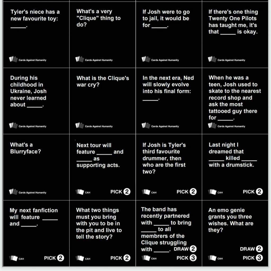 TØP themed Cards Against Humanity Clique Amino