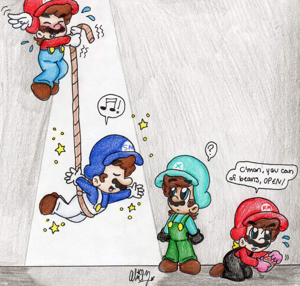 Mario, SMG4, X, and FM sm64 recreation of a fanart.