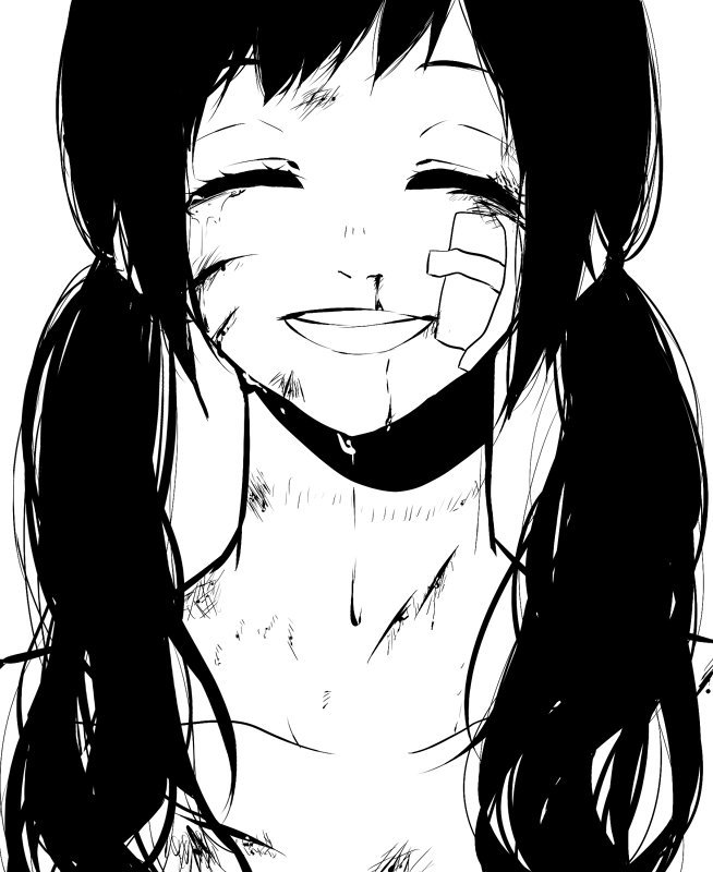 Anime girl black and white sad