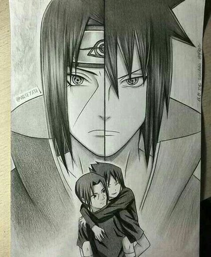 Imagem: Desenho incrível do Sasuke e Itachi feito a lápis/Clique no