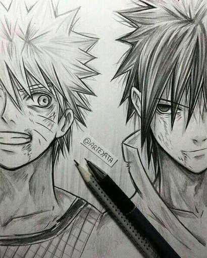 Sasuke&Naruto Desenho a Lápis (Lápis/Aquarela)