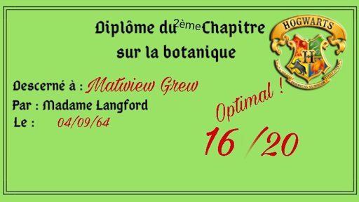 Diplome Du Chapitre 2 De Botanique Poudlard Simulation Amino