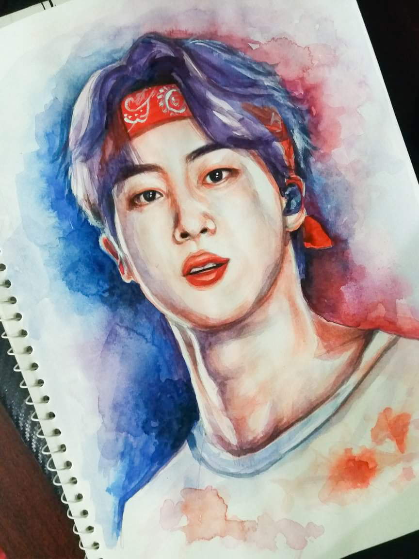 Jin watercolor fanart 💙💜 | ARMY's Amino