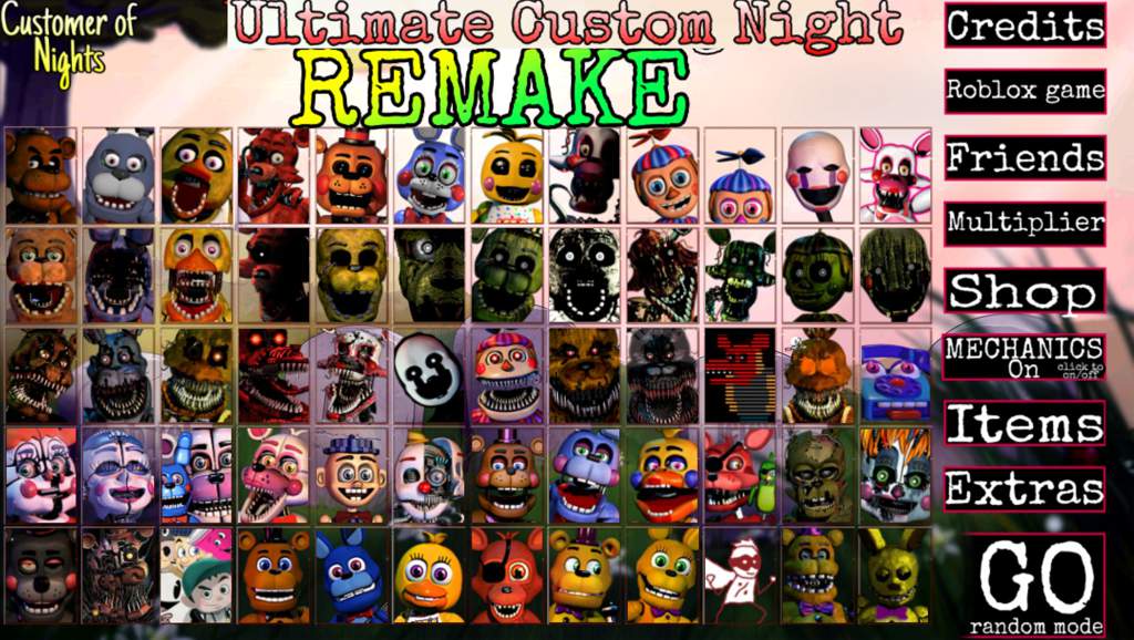 My Roster Of Ultimate Random Night Remake Five Nights At Freddy S Amino - roblox fnaf ultimate custom night