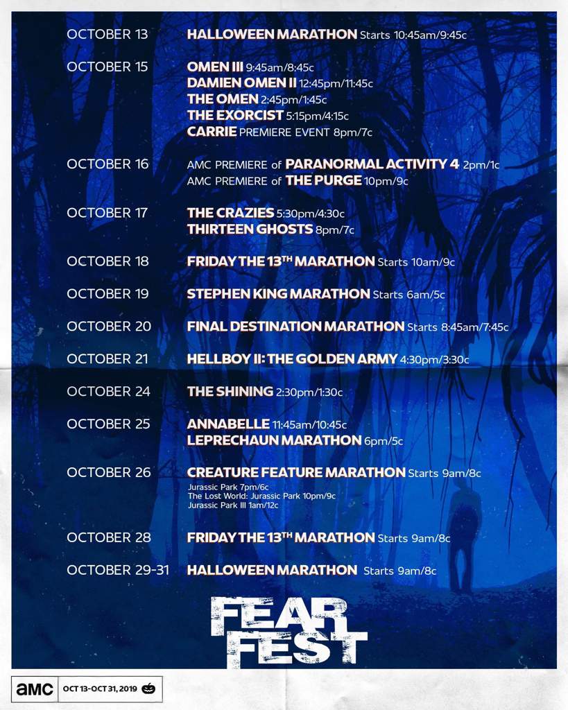 Amc Fearfest Full Schedule Clipart