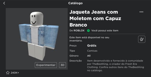 Jaqueta Jeans Com Moletom branco | Wiki | ROBLOX Brasil Official Amino