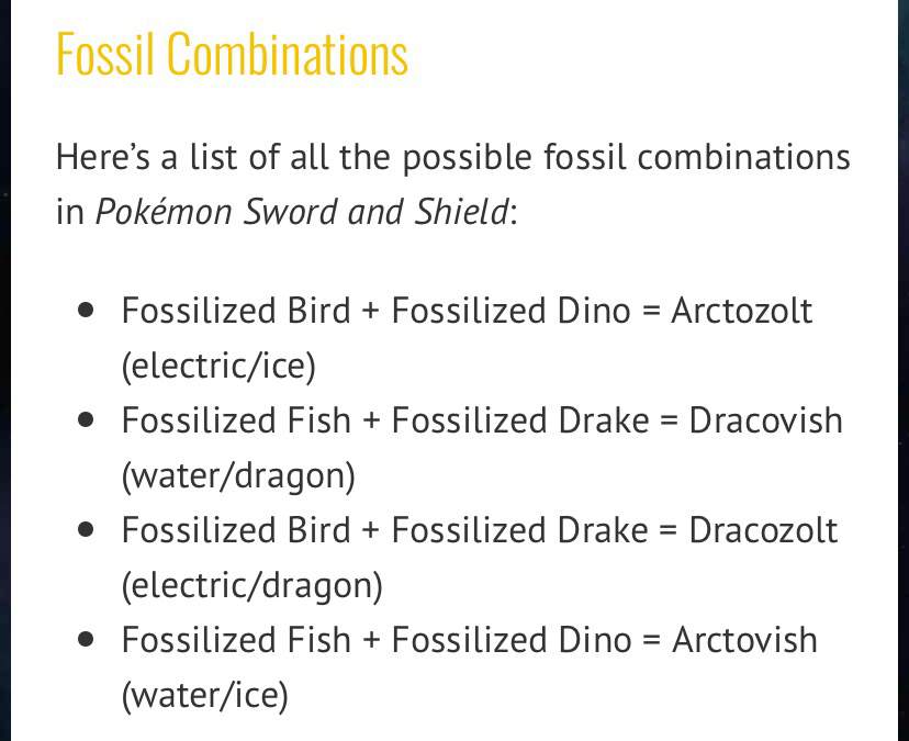 Fossil Combinations | Pokémon Sword and Shield ™ Amino
