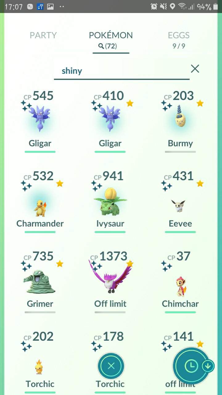 5 shiny in 1 day ivysaur,charmander,burmy and 2 gligars | Pokemon GO Amino