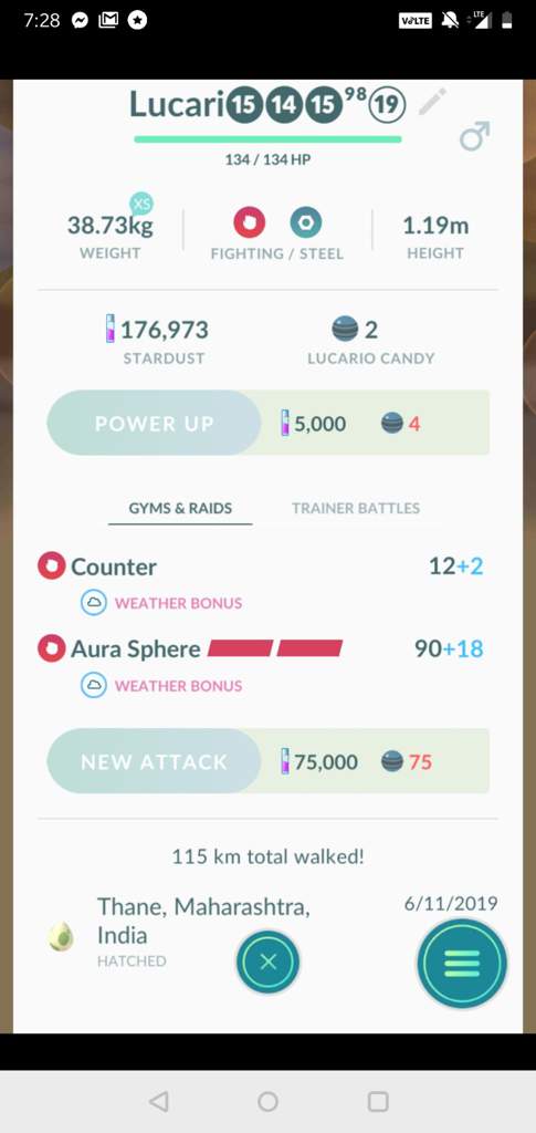 Taught My 98 Iv Lucario Aura Sphere If You Also Have Lucario Go For It He Is Now The Best Fighter In Pokemon Go Pokemon Amino