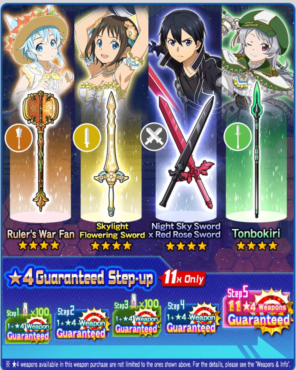 On Step5, 11x All ★4 Weapons Guaranteed Weapon Purchase Begins | SAO ...