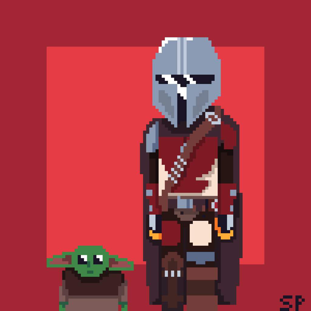 -Mando and his son- (Pixel art) | Star Wars Amino