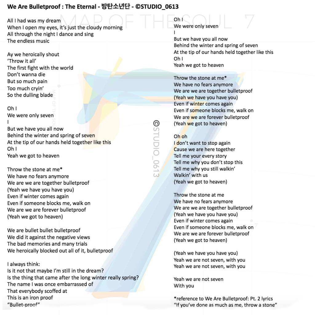 Lyric Translations For Map Of The Soul 7 Wiki Bts Amino